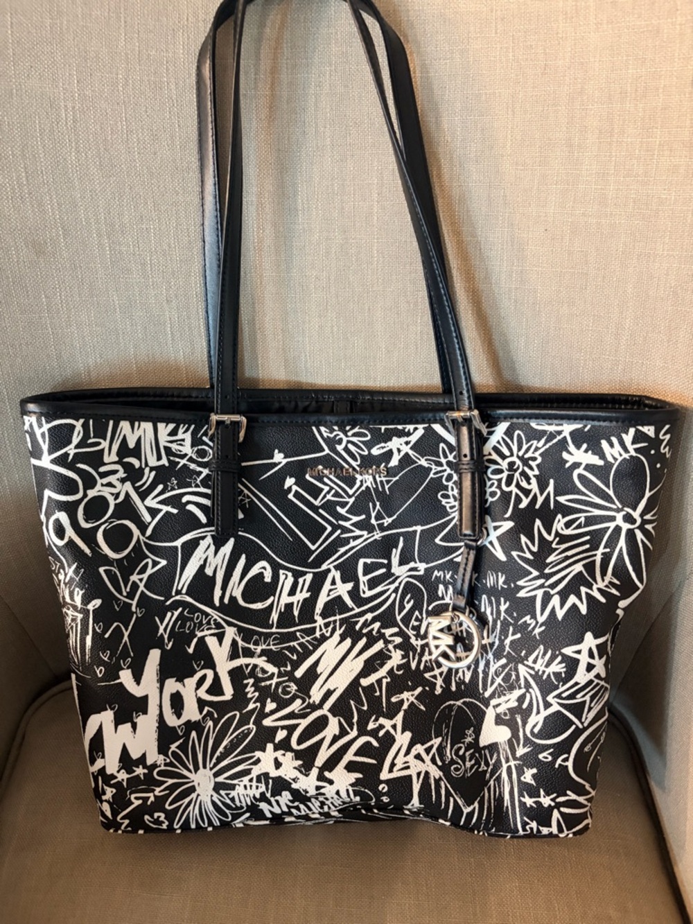 Michael Kors Black and White Graffiti Print Tote